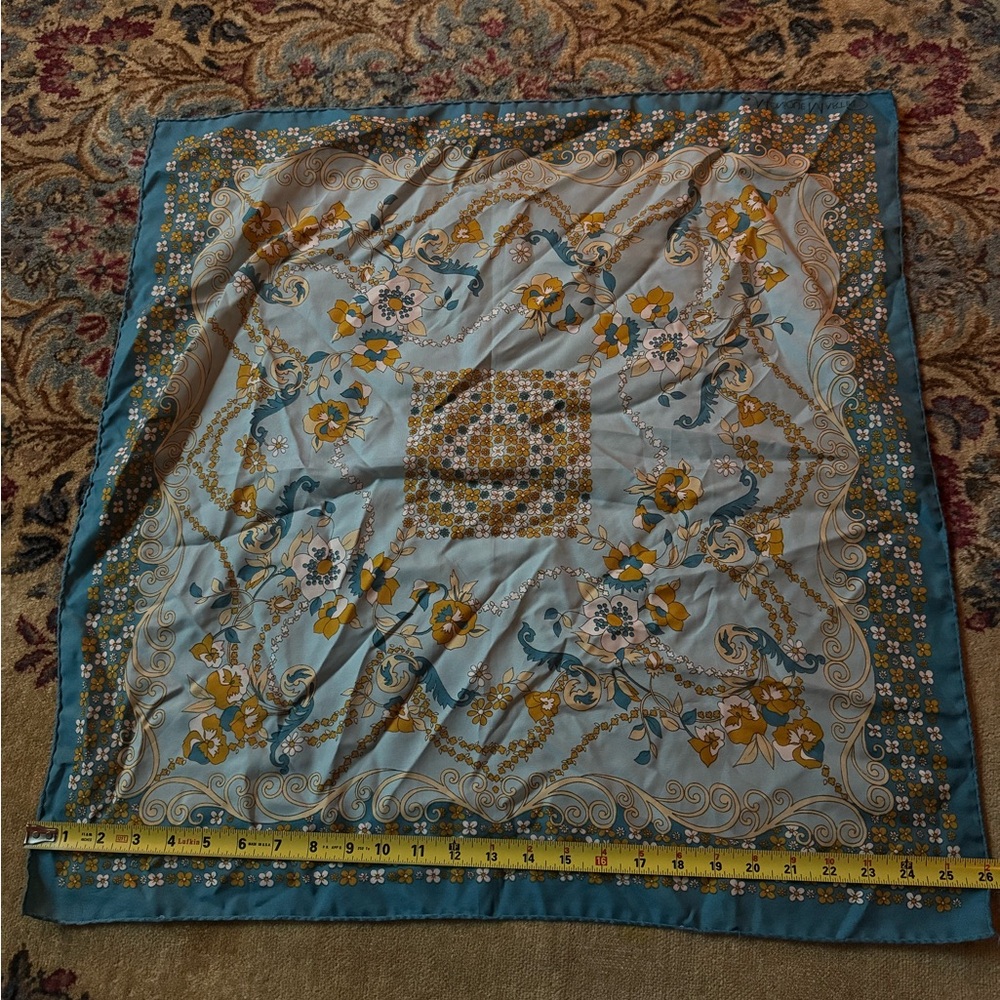 Floral Patterned Scarf in Blue and Gold